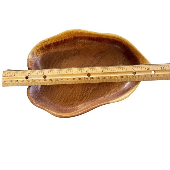 Vintage Monkey Pod Taro Leaf Bowl 10"x6" Made in Hawaii Set of 2 - Picture 5 of 7